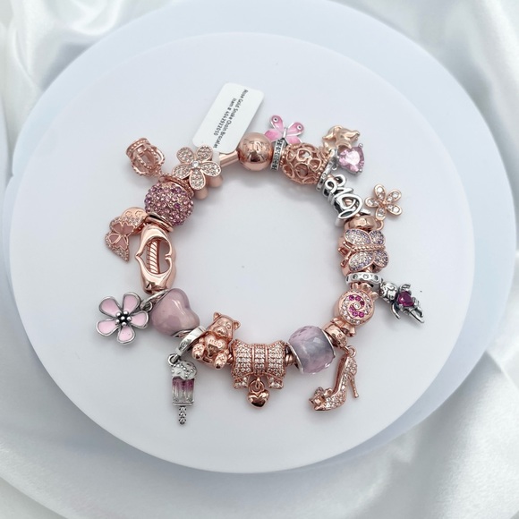 Linx Rose Gold Snake Chain Bracelet with Rose Gold and Pink